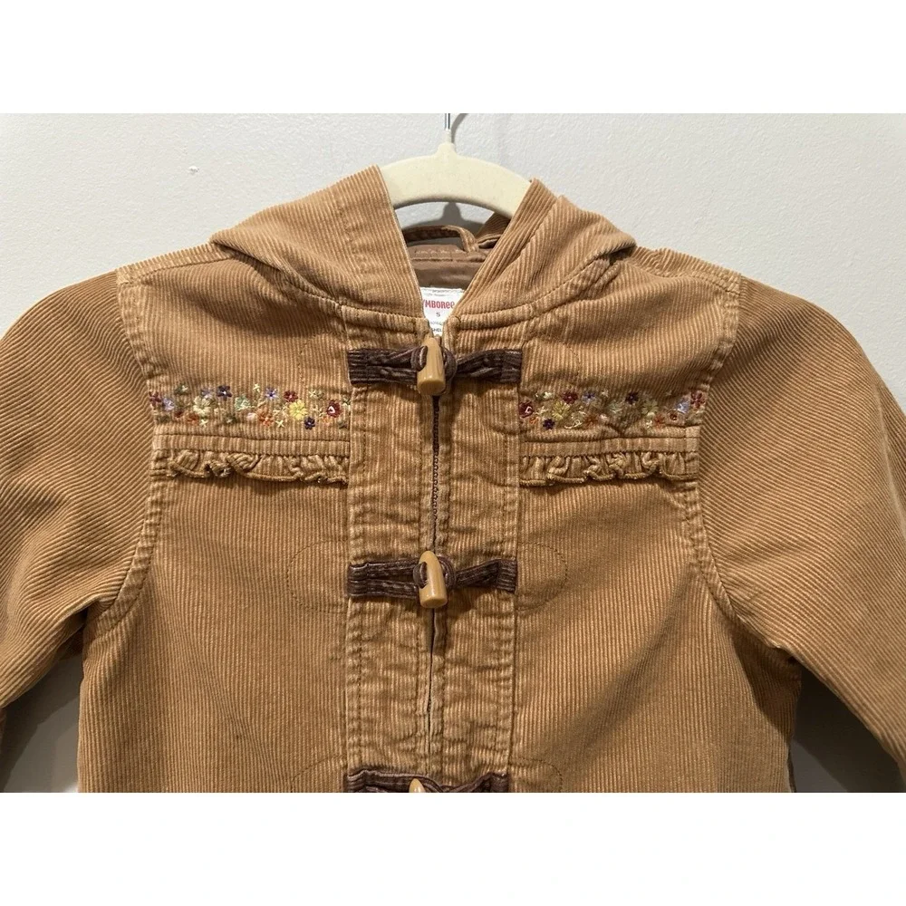 VTG Gymboree‎ Girls Size 5 Coat Tan Corduroy Embroidered Hooded Toggle Buttons
